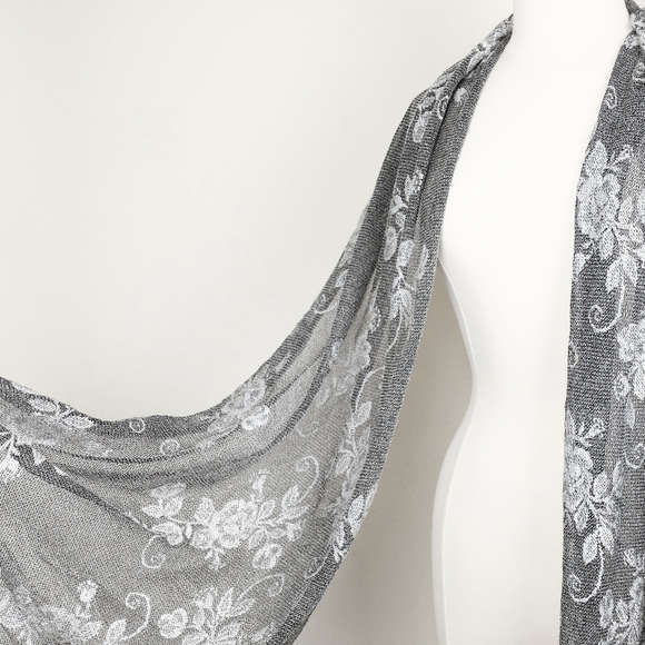 Gray Shawl - Silver Sheer Floral Lace Formal or Special Occasion Scarf Wrap - Picture 5 of 5